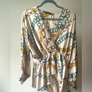 Zara satin v neck tunic blouse